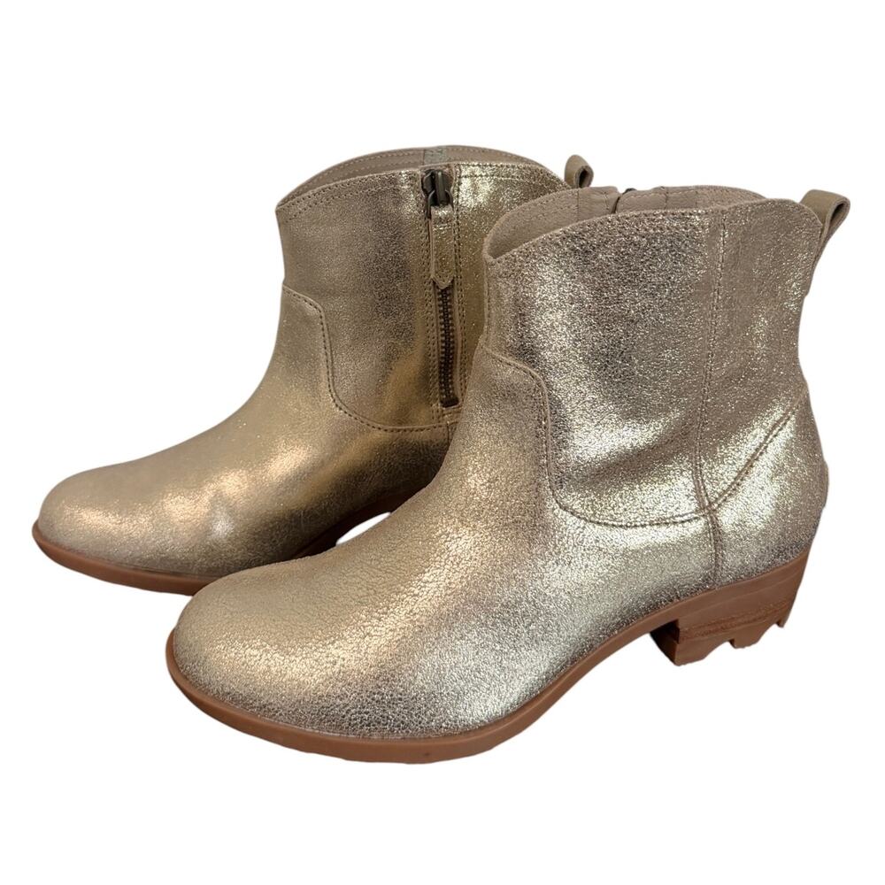 Sorel Lolla II Ankle Boot Gold Metallic Leather Women’s 9.5 Concert *NO INSOLES - Picture 4 of 9